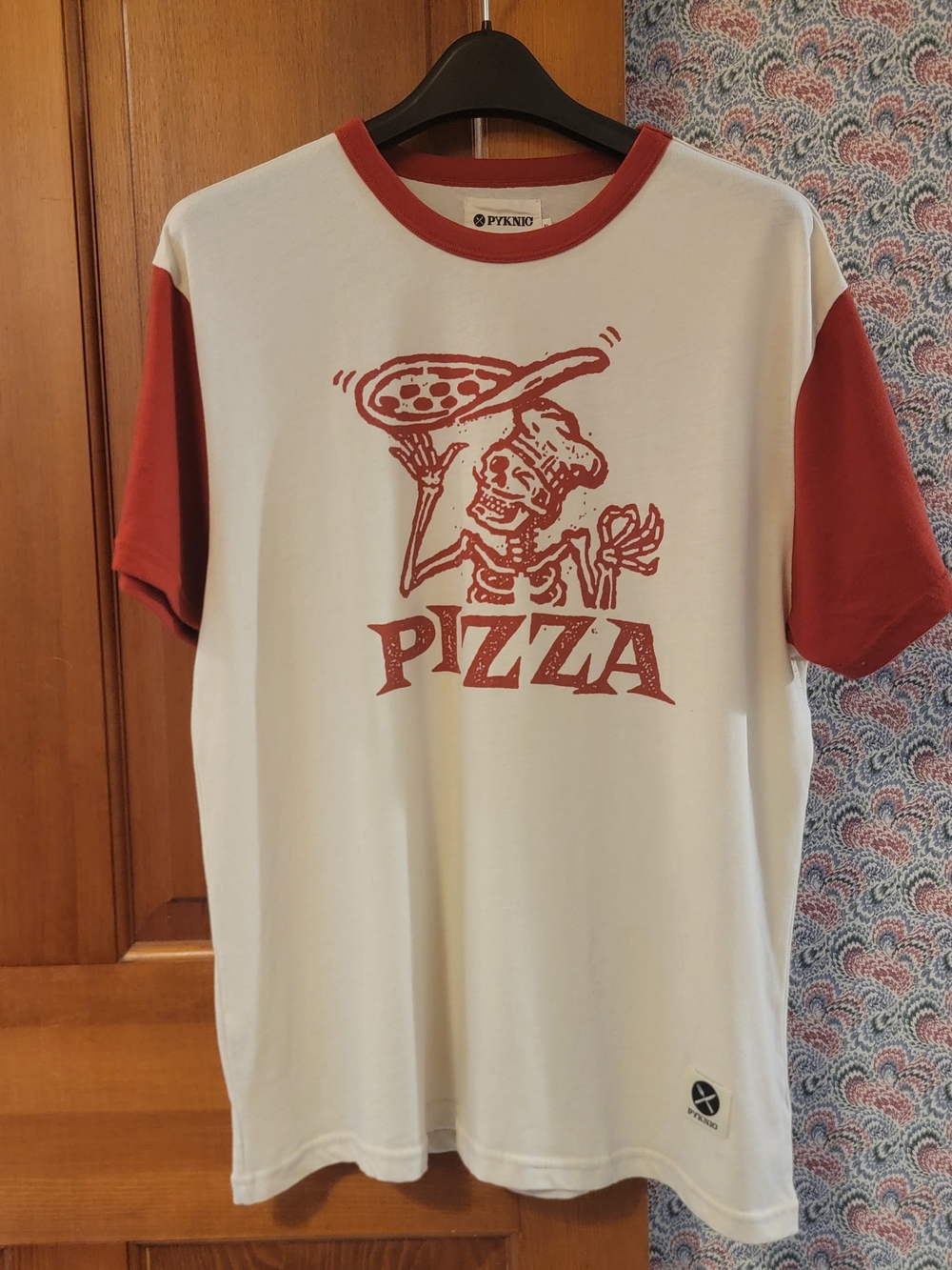 Pyknic Fed Up XL Skeleton Pizza Chef Ringer T-Shirt Retro Graphic Tee